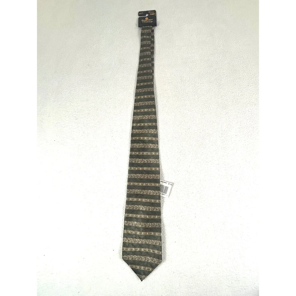 Puritan Necktie Mens OS Green Gold Striped Silk Classic Professional Accessory